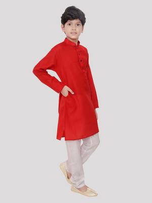 HLOOM Red plain cotton boys-kurta 5