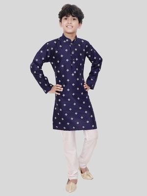 HLOOM Blue printed silk boys-kurta 1