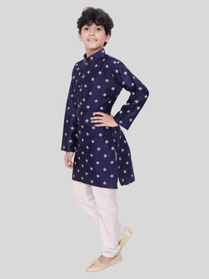 HLOOM Blue printed silk boys-kurta 4