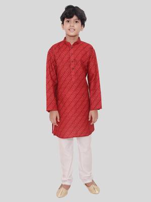 HLOOM Red printed cotton boys-kurta-pyjama 1