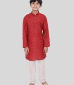HLOOM Red printed cotton boys-kurta-pyjama