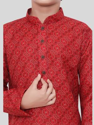 HLOOM Red printed cotton boys-kurta-pyjama 2