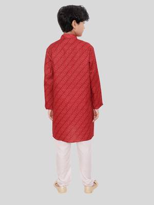 HLOOM Red printed cotton boys-kurta-pyjama 3