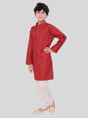 HLOOM Red printed cotton boys-kurta-pyjama 4