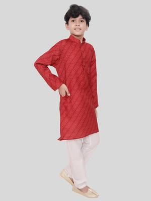 HLOOM Red printed cotton boys-kurta-pyjama 5