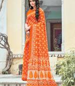 Orange printed cotton saree with blouse
