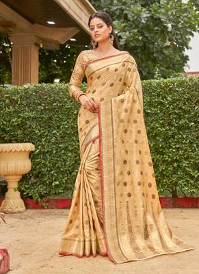 Mustard woven cotton saree with blouse 1