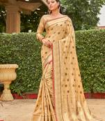 Mustard woven cotton saree with blouse