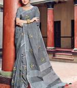 Grey woven linen saree with blouse