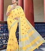 Yellow woven linen saree with blouse