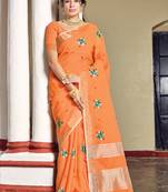 Orange woven linen saree with blouse