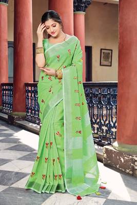 Light green woven linen saree with blouse 1