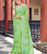 Light green woven linen saree with blouse