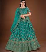 Sapphire Blue Embroidered Soft Net Bridal Lehenga With Blouse
