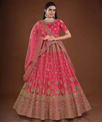 Gajari Pink Embroidered Soft Net Bridal Lehenga With Blouse 1