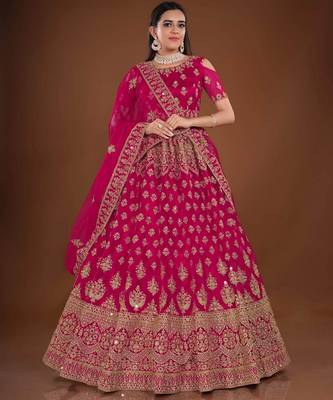 Rani Pink Embroidered Soft Net Bridal Lehenga With Blouse 1