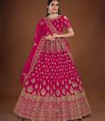 Rani Pink Embroidered Soft Net Bridal Lehenga With Blouse