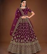 Wine Purple Embroidered Soft Net Bridal Lehenga With Blouse