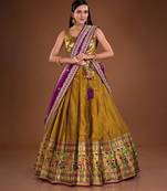 Olive Green or Purple Woven Banarasi Silk Traditional Lehenga Choli