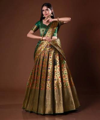 Green Zari Woven Banarasi Silk Traditional Lehenga Choli 1