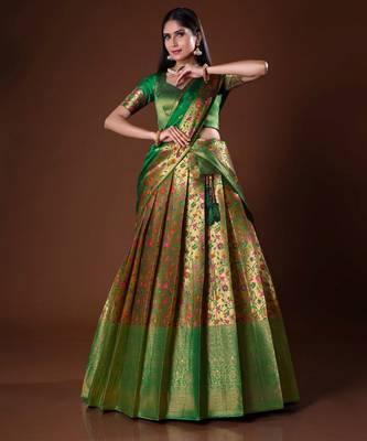 Mehendi Green Zari Woven Banarasi Silk Traditional Lehenga Choli 1