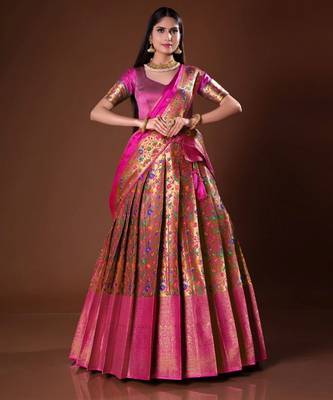 Rani Pink Zari Woven Banarasi Silk Traditional Lehenga Choli 1