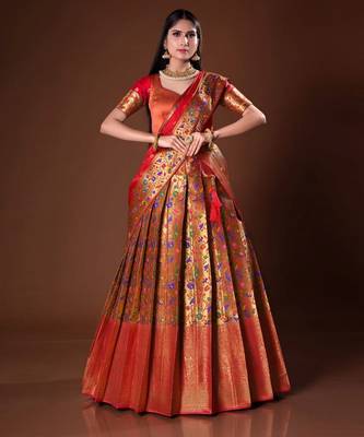 Scarlet Red Zari Woven Banarasi Silk Traditional Lehenga Choli 1