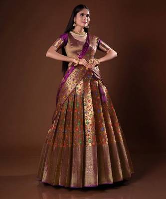 Wine Zari Woven Banarasi Silk Traditional Lehenga Choli 1