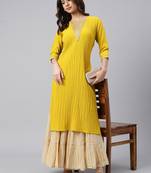 Janasya Mustard woven crepe ethnic-kurtis