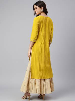 Janasya Mustard woven crepe ethnic-kurtis 5