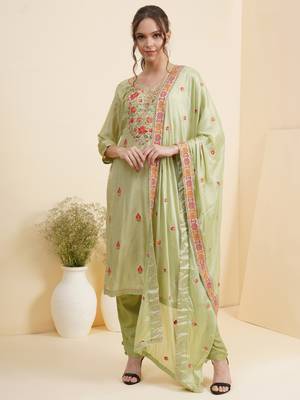Green embroidered pure silk salwar 1