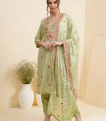 Green embroidered pure silk salwar