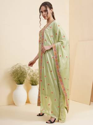 Green embroidered pure silk salwar 2