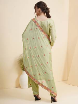 Green embroidered pure silk salwar 3