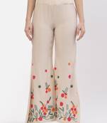 Cream Rayon Embriodered Stitched Palazzo