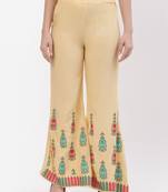 Beige Rayon Embriodered Stitched Palazzo