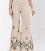 Cream Rayon Embriodered Stitched Palazzo