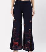 Navy Blue Rayon Embriodered Stitched Palazzo