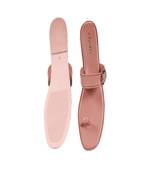 Womens Peach Unqiue Buckle Strap Flats