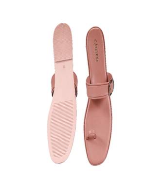 Womens Peach Unqiue Buckle Strap Flats 2