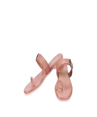 Womens Peach Unqiue Buckle Strap Flats 3