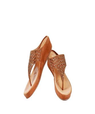 Womens Brown Embellished Laser Cut With Super Cushioned Sole Sandals 3