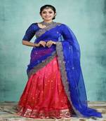 Girls Pink Silk Paithani Half Saree | Langa Davani