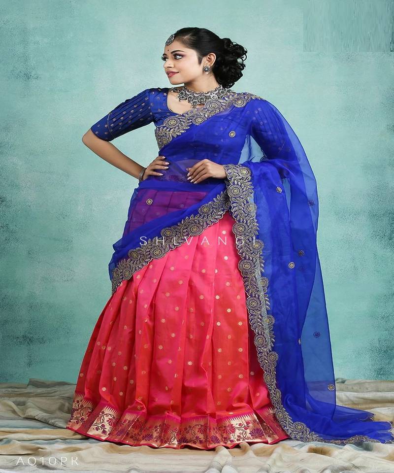 Girls Pink Silk Paithani Half Saree | Langa Davani