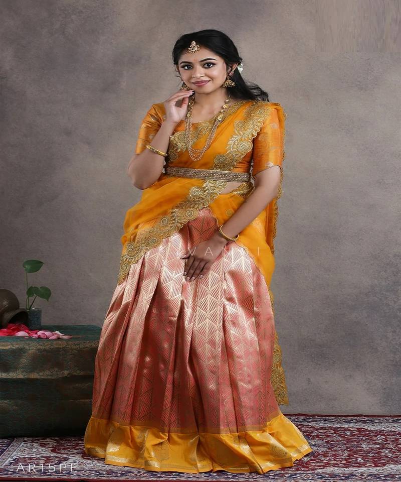 Girls pink Summer Mango Half saree | Langa Davani