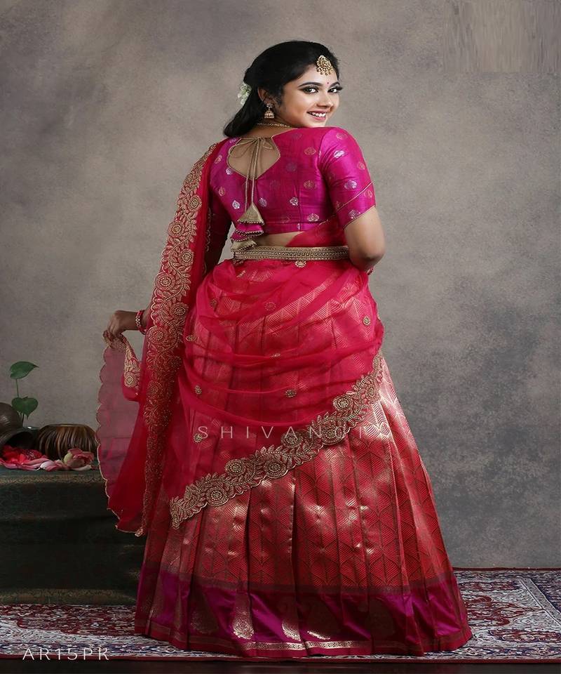 Girls Pink Summer Mango Half saree | Langa Davani