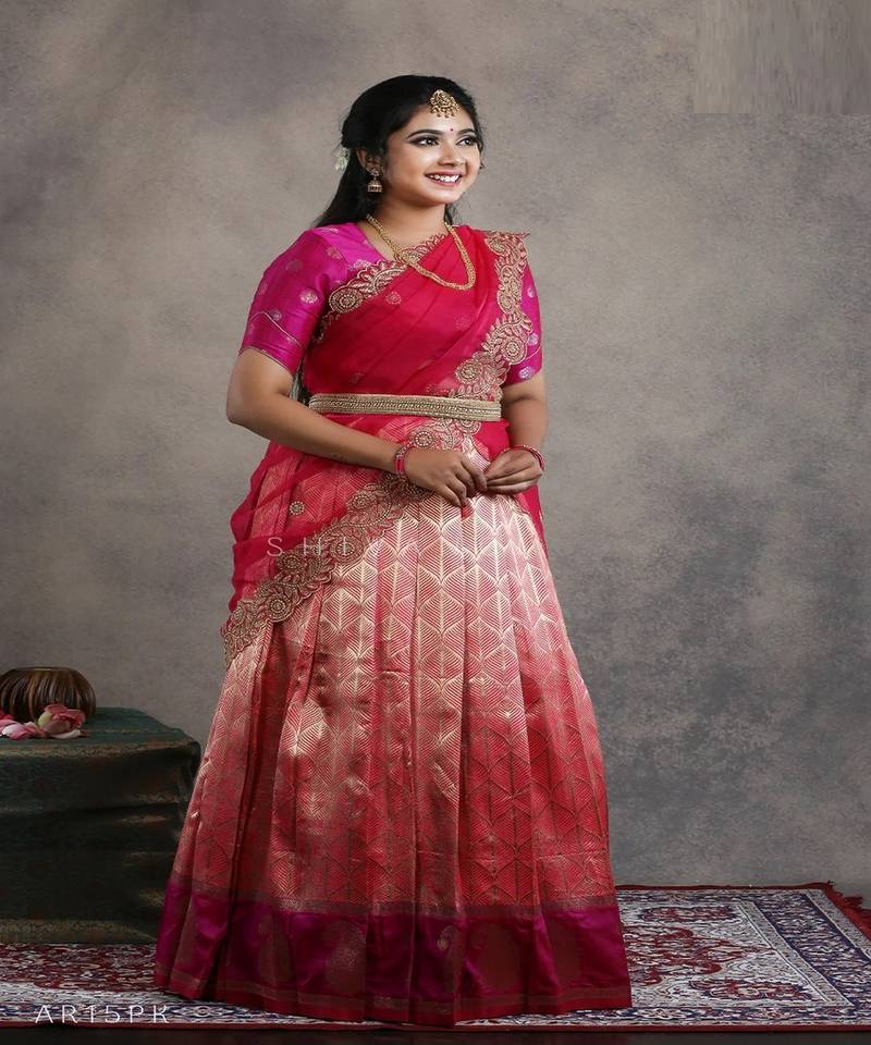 Girls Pink Summer Mango Half saree | Langa Davani