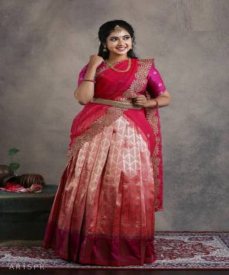 Girls Pink Summer Mango Half saree | Langa Davani 1