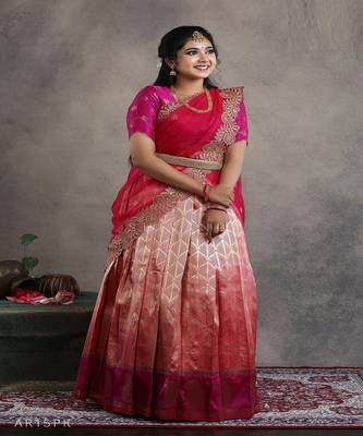 Girls Pink Summer Mango Half saree | Langa Davani 5