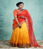 Girls Yellow Silk Paithani Half Saree | Langa Davani